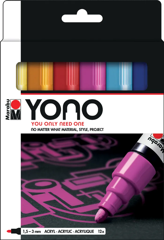 Marabu YONO Lot de 12 Marqueurs Acryliques 1,5-3,0 mm Pointe Moyenne