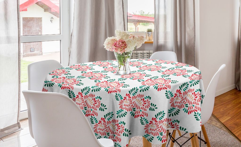 ABAKUHAUS Blumen Runde Tischdecke, Pastellfrühlings-Pfingstrosen Kunst, Kreis Tischdecke Abdeckung für Esszimmer Küche Dekoration, 150 cm, Coral...
