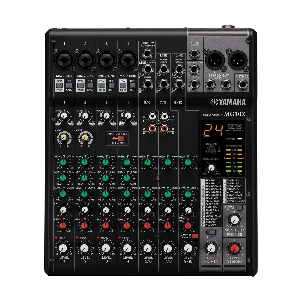 Mélangeur audio Yamaha MG10X CV avec préamplis D-PRE et processeur SPX