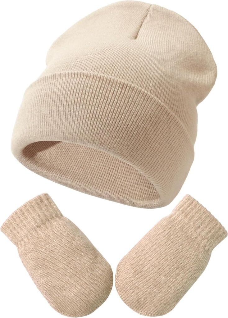 Kleinkind Beanie Kinder Wintermützen und Fäustlinge Set für Kinder Warme Weich Baby Strickenmütze und Handschuhe für 3 Monate - 5 Jahre Mädch...