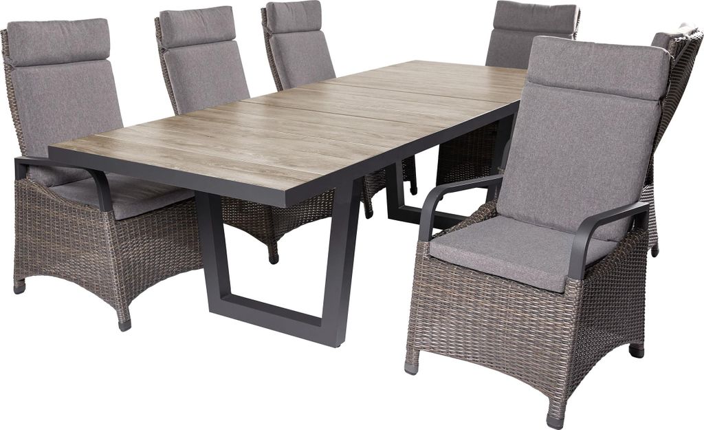 LC Garden »Komido« Dining Set V omega braun Garten Sitzgruppe aus handgeflochtenem Polyrattan inkl. Sitzkissen