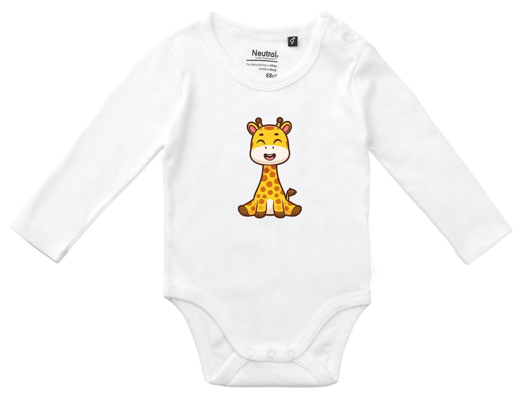 Huuraa Baby Body Giraffe Comic 80 White Baumwolle Fairtrade Langarmbody Geschenkidee
