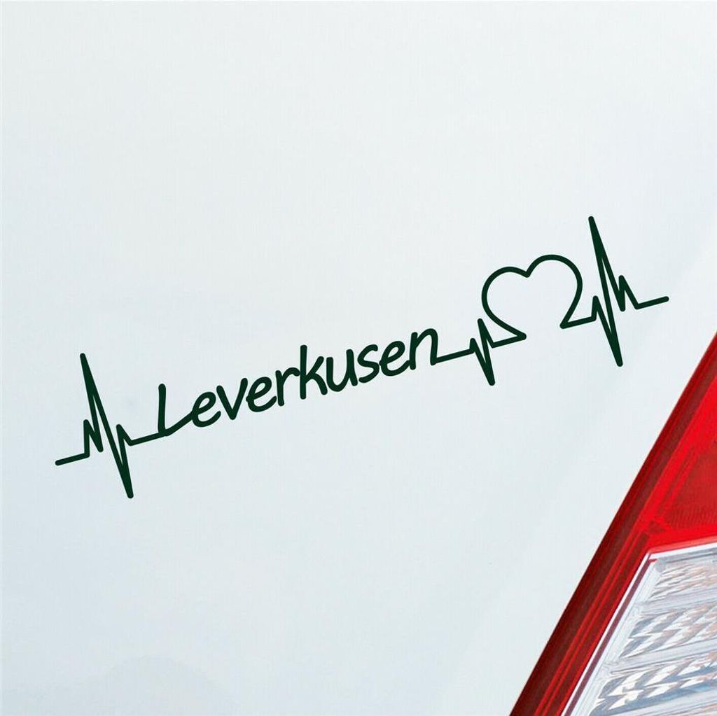 Auto Aufkleber Leverkusen Herz Herzschlag 19x5 cm Dunkelgrün Sticker Heckscheibenaufkleber