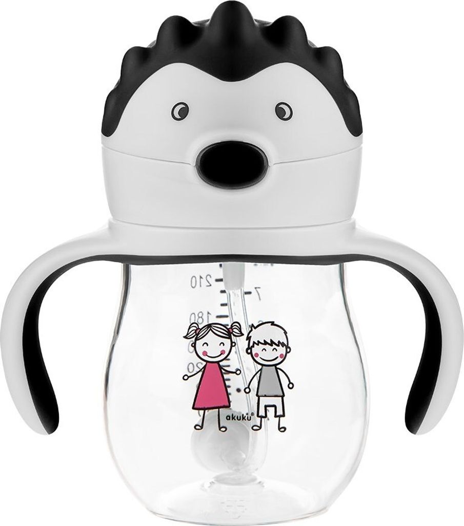 Akuku Flasche mit Strohhalm und Gewicht - Hedgehog 250 ml, +12m