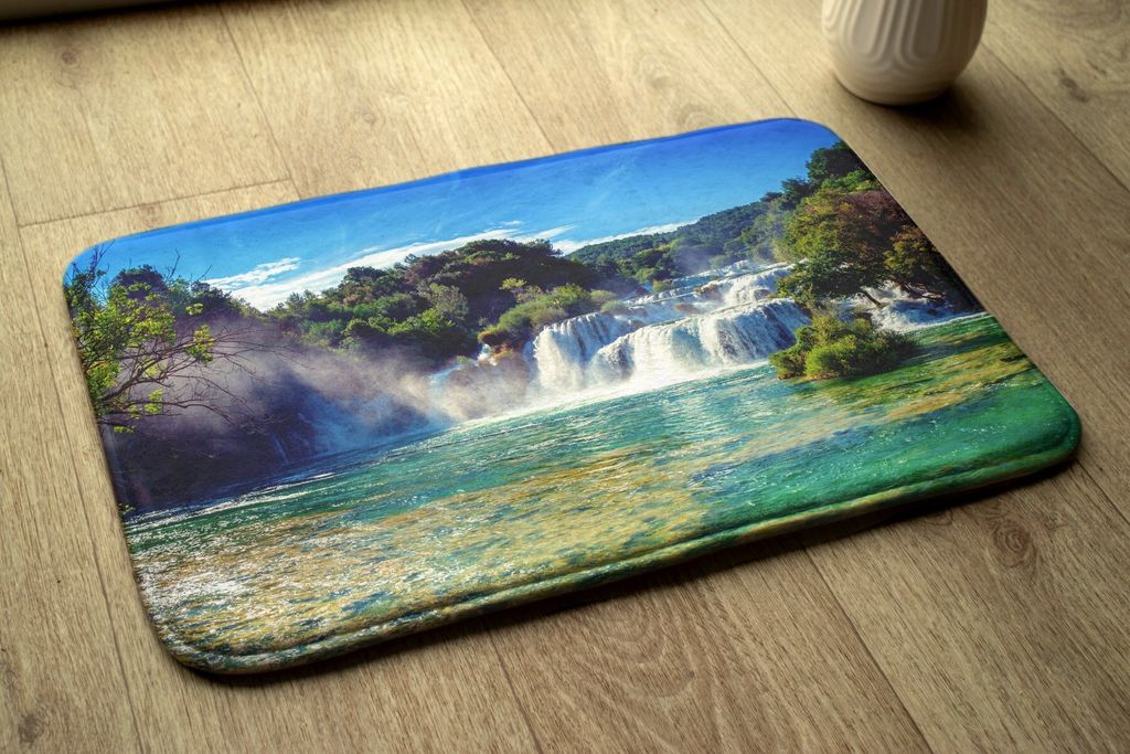 Badteppich Saugfähige - Badezimmer Teppich - Rutschfester Badvorleger Badematte - 90x60 cm - Landschaft Wasserfall