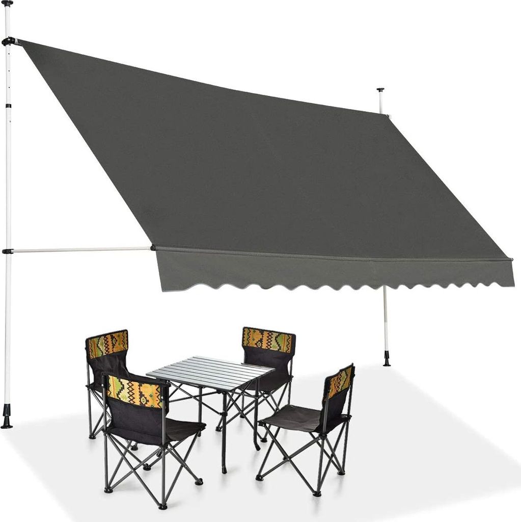 Klemmmarkisemit Handkurbel, Balkonmarkise, Sonnenschutz Markise, Gelenkarmmarkise, höhenverstellbar, für Terrasse Balkon Garten (Grau, 3,95 x 1.2m)