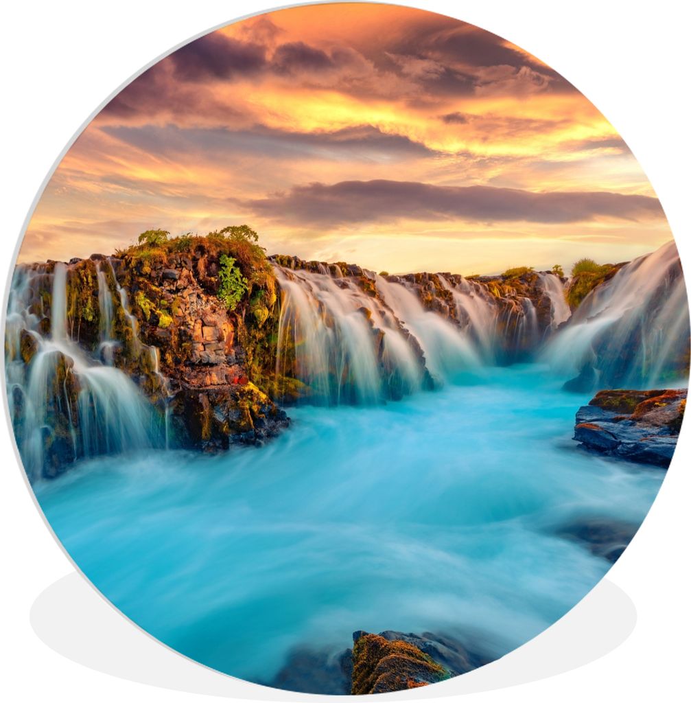 MuchoWow Rundes Wandbild - Runde Bilder Wasserfall - Landschaft - Wolken - Natur Ø 30 cm Kreis Wanddekoration Kunststoff - Wandkreis - Wandschmu...