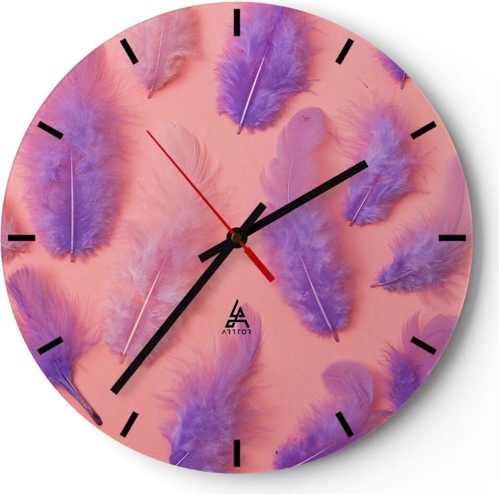 Wanduhr - Rund - Glasuhr - Vogel Feder Farbe Komposition - 30x30cm - Schleichendes Uhrwerk - Lautlos - zum Aufhängen bereit - Dekoration Modern - ...