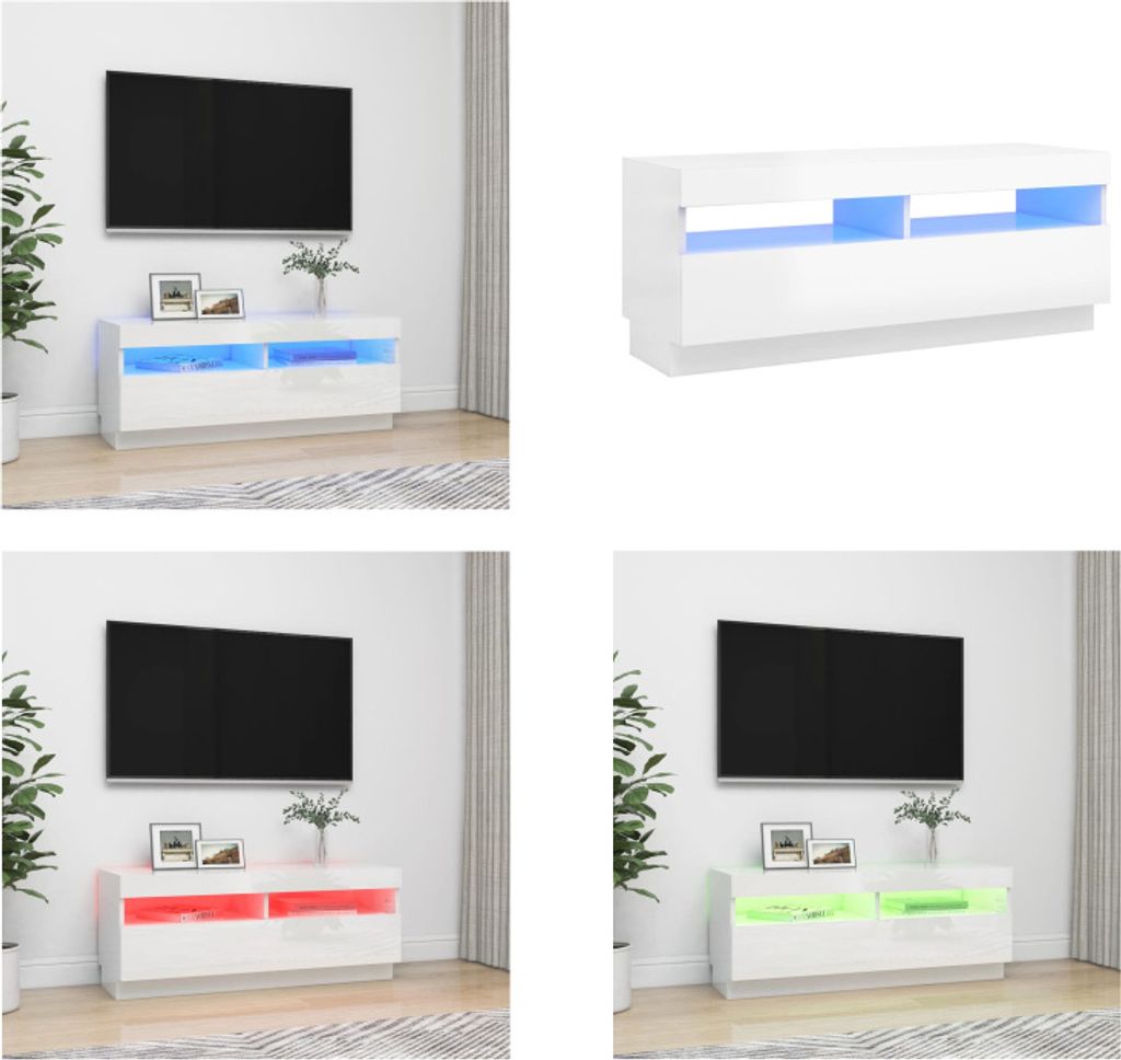 vidaXL TV Schrank mit LED Leuchten Hochglanz Weiß 100x35x40 cm - TV-Schrank - TV-Schränke - TV-Schrank Mit LED - TV-Möbel
