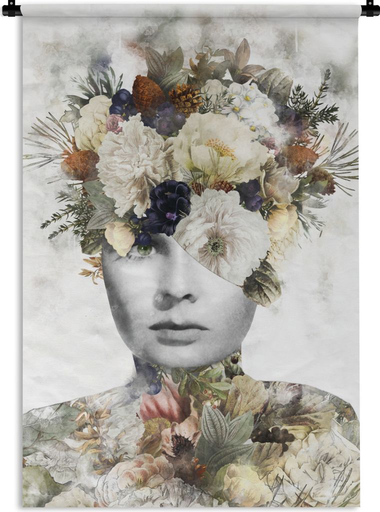 MuchoWow Wandteppich Wandbehang Blumen - Frau - Scherben 60x90 cm Tapisserie Dekoration Wandtuch - Foto-Teppich - Abwaschbar