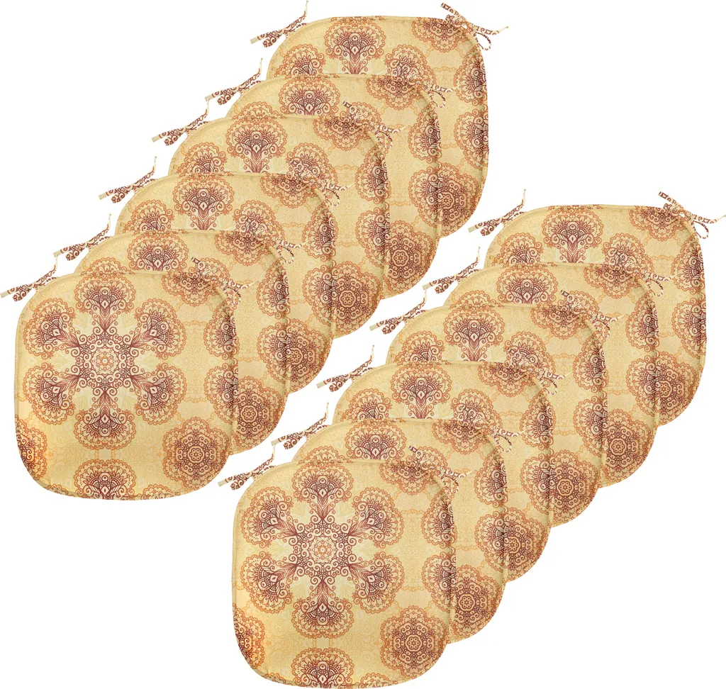 ABAKUHAUS Rivestimenti etnici per sedie da sala da pranzo, ornamenti orientali vintage, cuscini decorativi impermeabili con cinturini per sedie da cucina, 40 cm x 40 cm, confezione da 12, arancione scuro albicocca