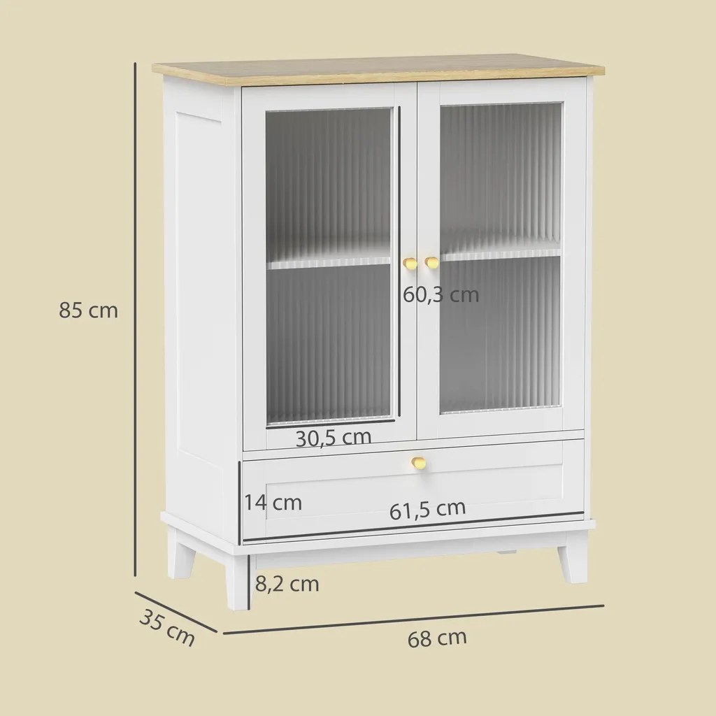 Sideboard Buffet Gain de Place 2 Portes Vitrées Blanc Chêne pour Studio - 3