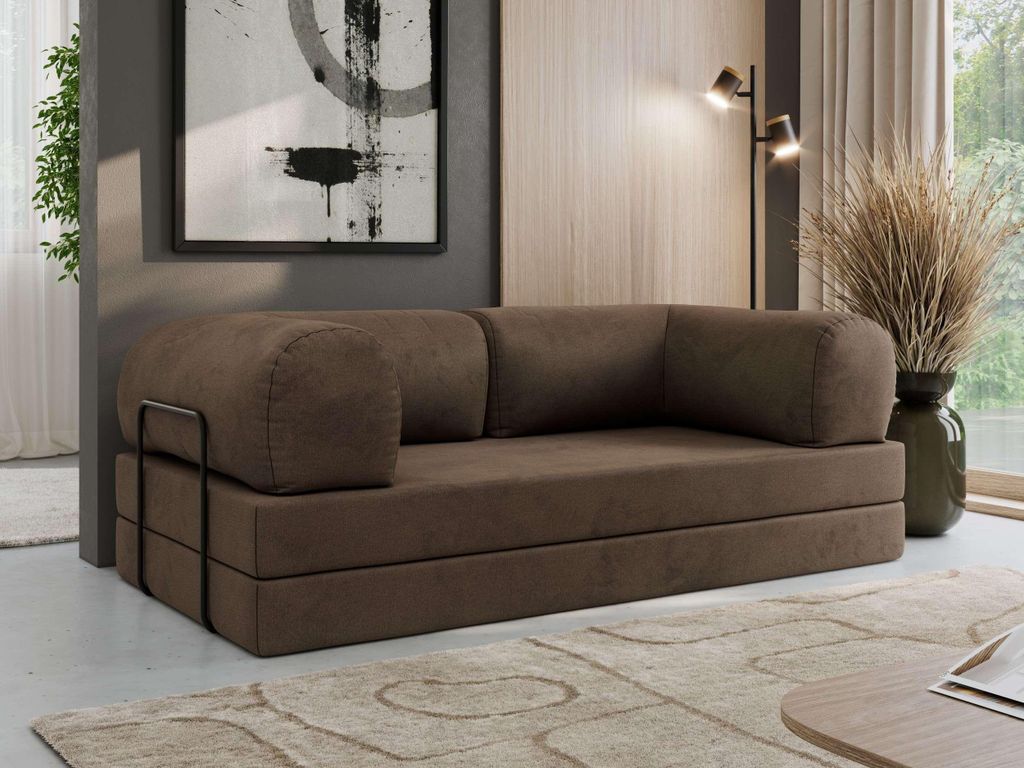 MKS MEBLE Schlafsofa 3-Sitzer ORSETTO 200 cm Sofa mit Schlaffunktion & Metallrahmen Modernes Design Ausziehcouch, HR-Schaum - Braun Velvet