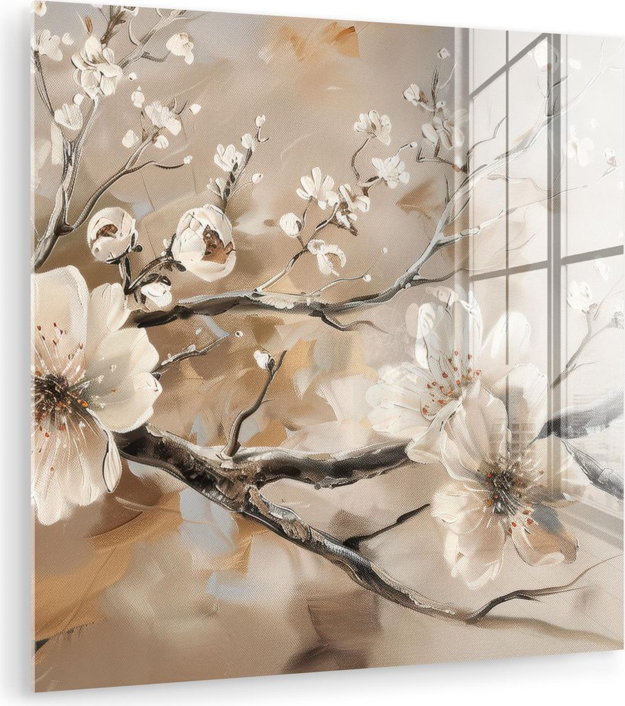 MuchoWow Glasbilder - Bilder auf Wandbild - Foto auf Glas Blumen - Natur - Weiß - Blüte - Abstrakt 50x50 cm Wanddekoration aus Glas - Acrylglasbi...