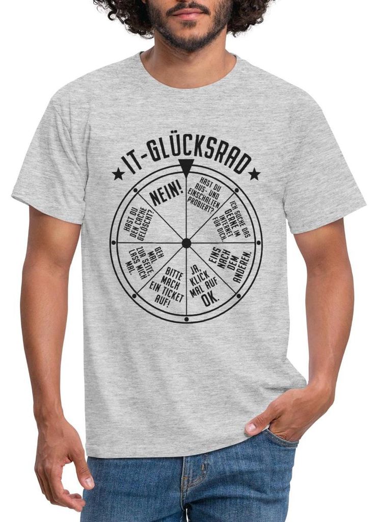 Spreadshirt IT-Glücksrad Helpdesk Büro Humor Männer T-Shirt, M, Grau meliert