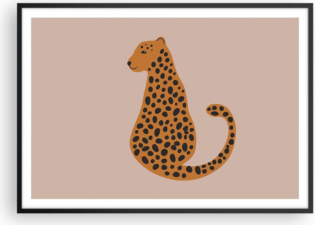 Gerahmtes Poster - Schwarzer Rahmen - Panther Grafik Leopard - 100x70 cm - Wand Bild - Wanddeko - Wandbilder - Kunstposter - Wandposter - Bilderrah...