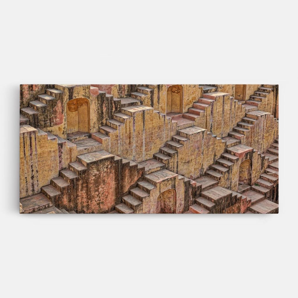 ARTHUB Leinwandbild 60x120 cm, Old Brown Stairs | Wohnzimmerdekoration, Hängende Bilder, Wanddekoration, Heimdekoration, Abstrakte, Optische Tä...