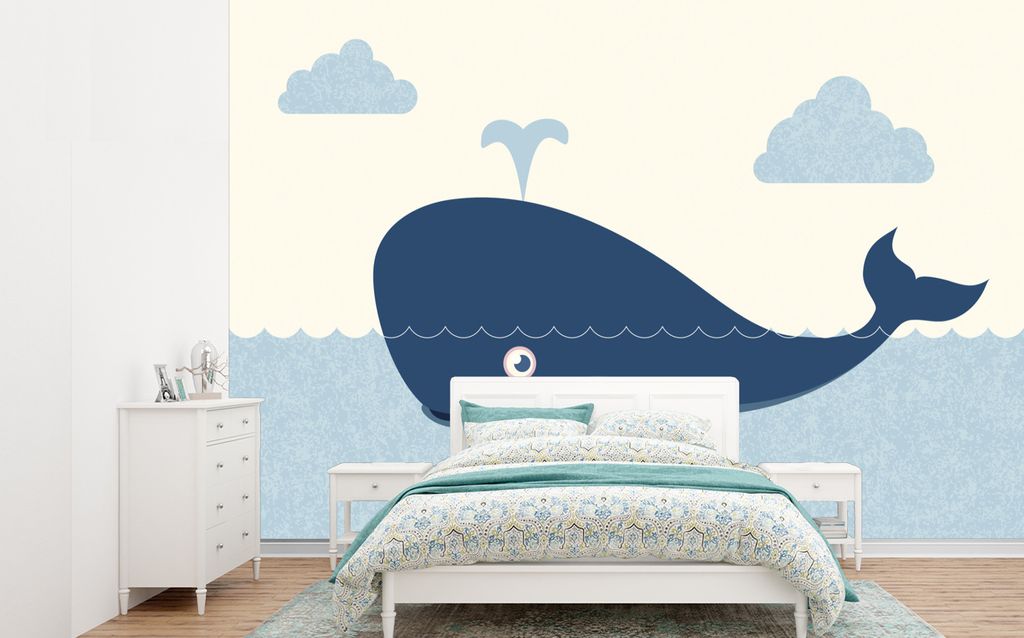 MuchoWow Fototapete für Wohnzimmer oder Schlafzimmer Wandtapete Vinyl Motivtapete Eine Illustration eines Wals im Wasser - 305x220 cm - Wandbilder