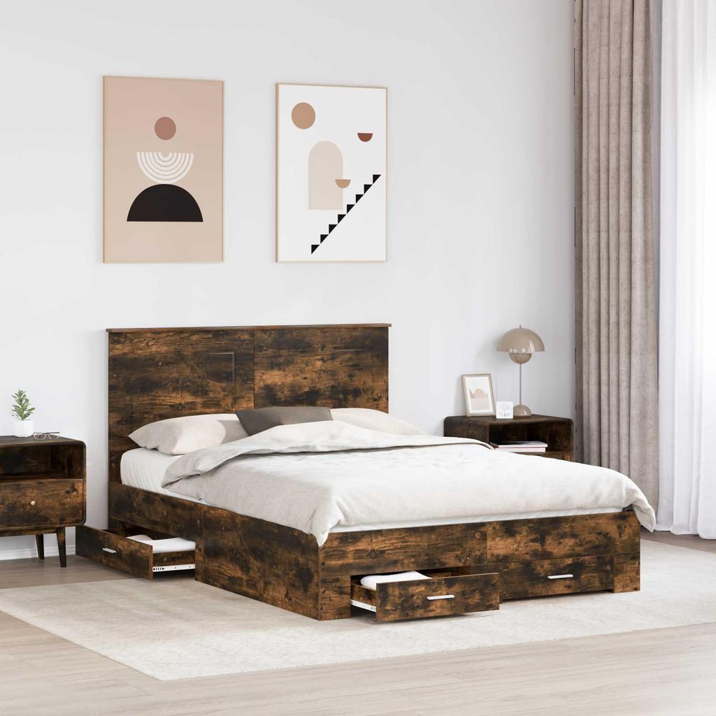 Stabli Bettrahmen Geräucherte Eiche 140 x 190cm Holzwerkstoff - DE333211 - Klassische BettenJugendbett Tagesbett