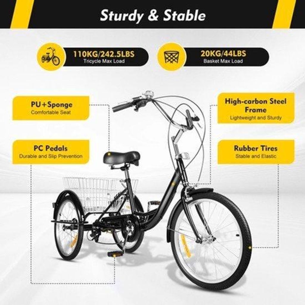 Driewieler hoverfiets – 20 inch – 8 versnellingen – Stevig Productafbeelding 