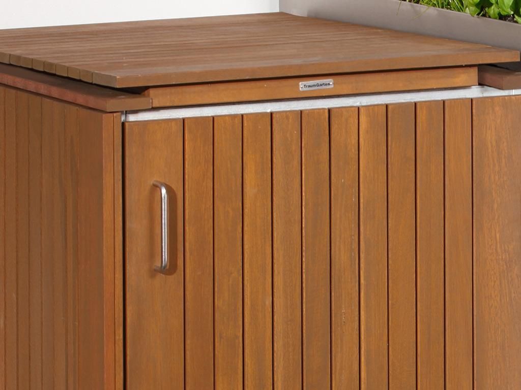 TraumGarten Braun 120x80x60 cm Mülltonnenbox Grundverkleidung, BINTO Hartholz Verkleidung, Tür Seitenwände Rückwand, Erweiterbar Rechts Links A...