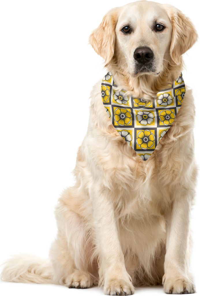 ABAKUHAUS Frühling Haustier Bandana, Gelbe Fliese Blumen, 55x55 cm, Charcoal Grau Gelb