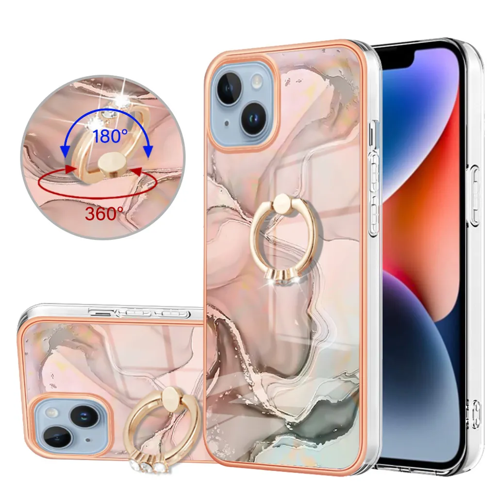 Custodia per iPhone 14, custodia protettiva in silicone TPU bumper a fantasia con supporto ad anello Crème