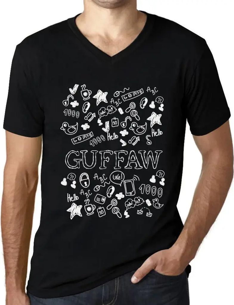Herren Grafik T-Shirt V-Ausschnitt Kritzeleien zum Schmunzeln – Doodle Art Guffaw – Öko-Verantwortlich Vintage Jahrgang Kurzarm Lustige Druck