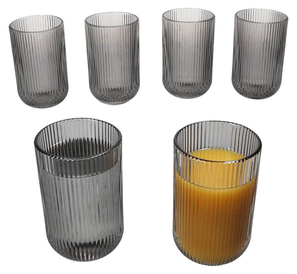 Agata 6x Longdrinkgläser grau 360ml Relief Cocktails Saft Produktbild 