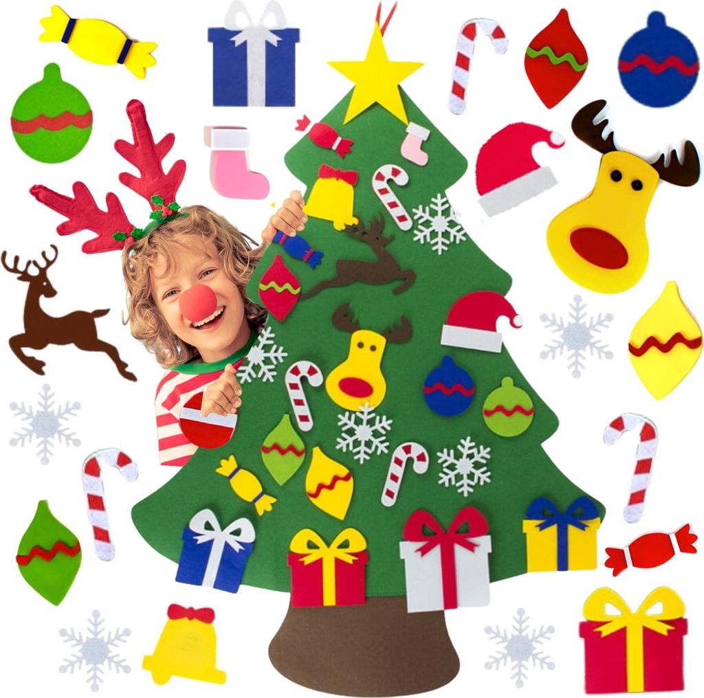 Filz-Weihnachtsbaum mit Rübenschmuck für Kinder, Weihnachtsdeko aus künstlichem Filz, DIY