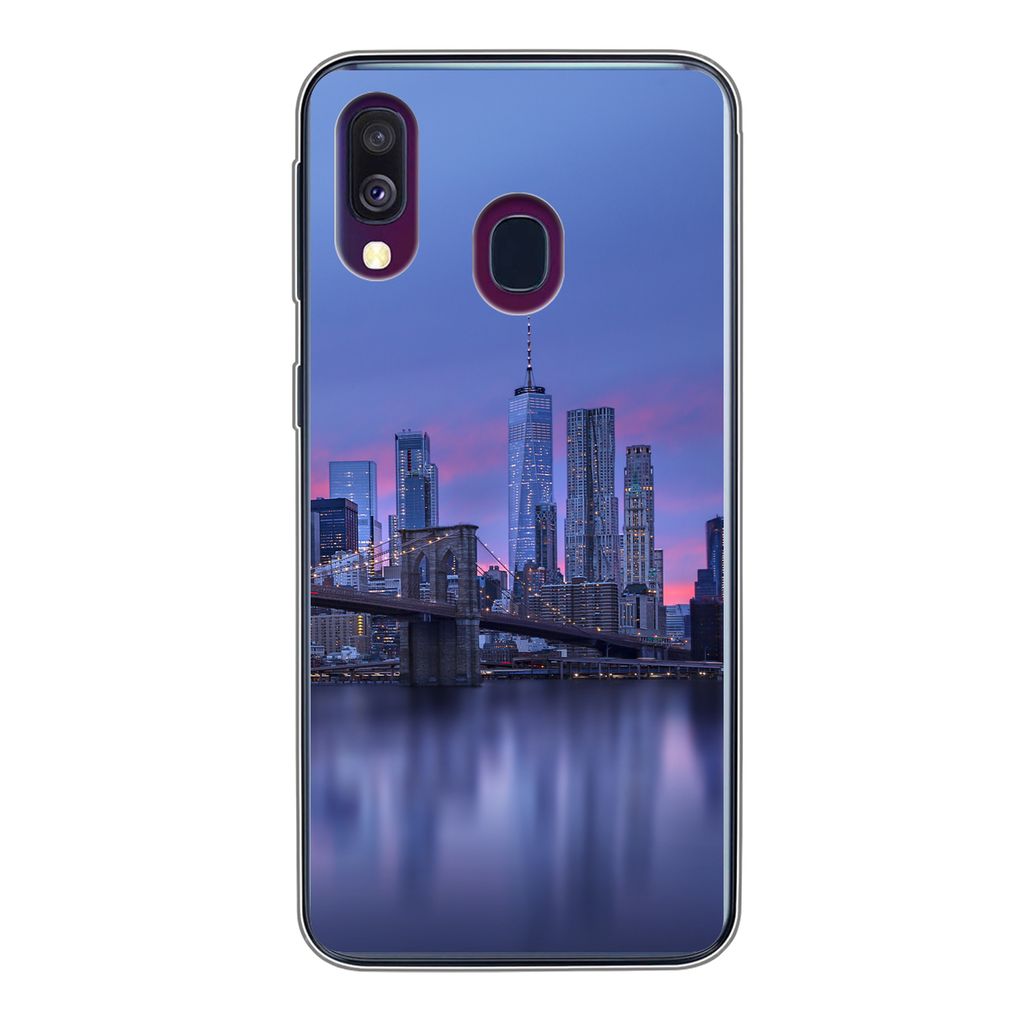 MuchoWow Handyhülle Schutzhülle Hülle für Samsung Galaxy A40 New York - Wasser - Brücke Silikon Softcase Handy Hülle - Handy-Tasche