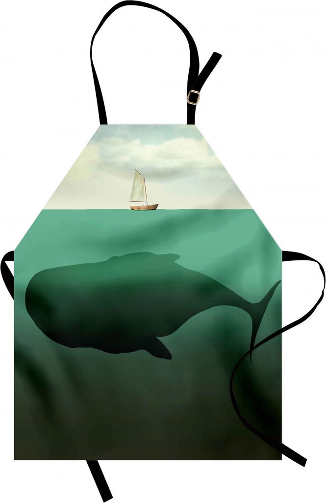 ABAKUHAUS Fantasie Kochschürze, Surrealer riesiger Wal Mitten in Meer und kleines Segelboot auf dem Oberflächen-Druck, Farbfest Höhenverstellbar...