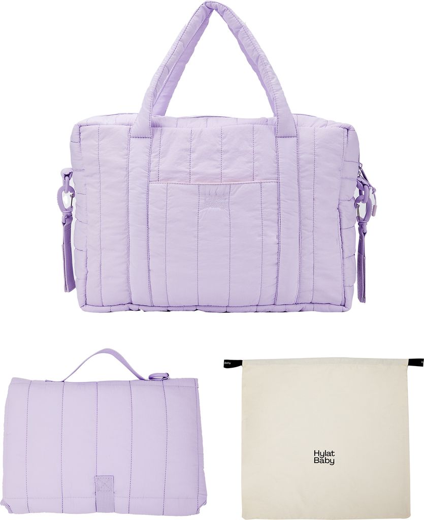 Hylat Baby Wickeltasche mit Wickelunterlage und Baumwolltasche - ideal für unterwegs - Violett