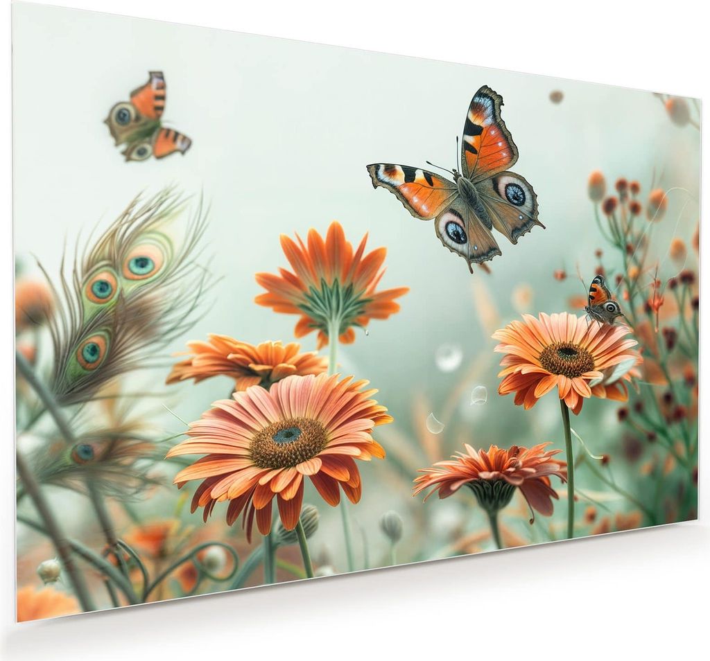 Glasbild 75x50cm in XXL für Wohnzimmer, Schlafzimmer Motiv Schmetterling Wiese