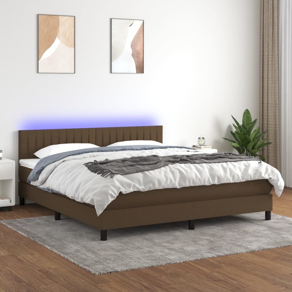 CLORIS Boxspringbett Polsterbett mit Matratze & LED Dunkelbraun 180x200 cm Stoff, 71,99 kg