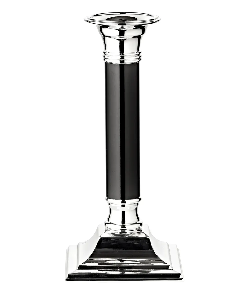 Bougeoir Lincoln 19 cm avec pied noir et finition argentée élégante