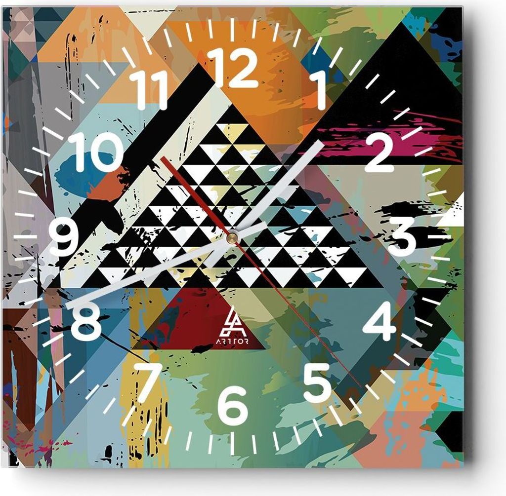 Wanduhr - Quadrat - Glasuhr - Abstraktion modern - 40x40cm - Schleichendes Uhrwerk - Lautlos - zum Aufhängen bereit - Dekoration Modern - Wanddeko...