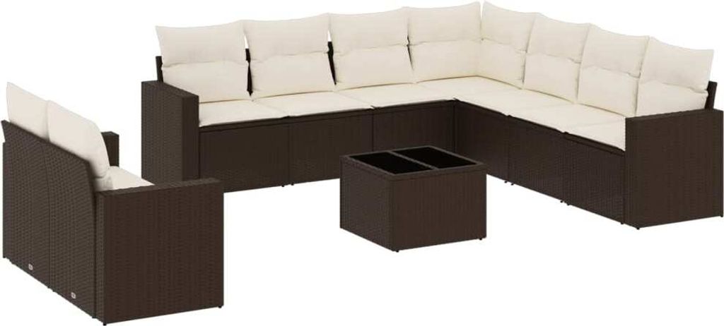 vidaXL 10-tlg. Garten-Sofagarnitur mit Kissen Braun Poly Rattan