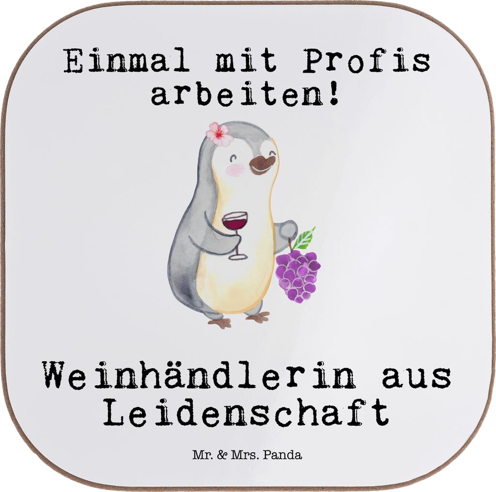 Mr. & Mrs. Panda Tischuntersetzer Weinhändlerin Leidenschaft - Weiß - Geschenk, Coaster, Holzuntersetzer, gläseruntersetzer, Untersetzer für Gl...