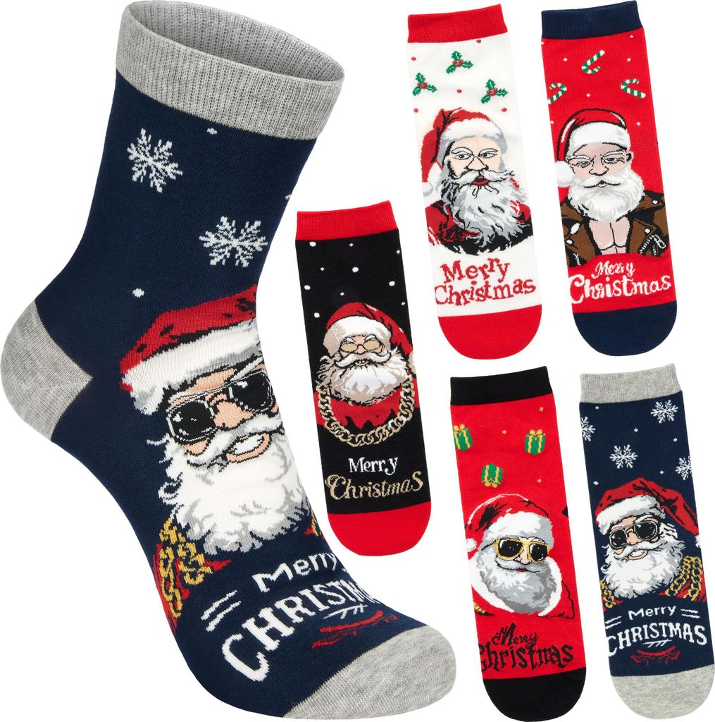 BRUBAKER 5 Paar Weihnachtssocken - Cool Santa mit Produktbild 