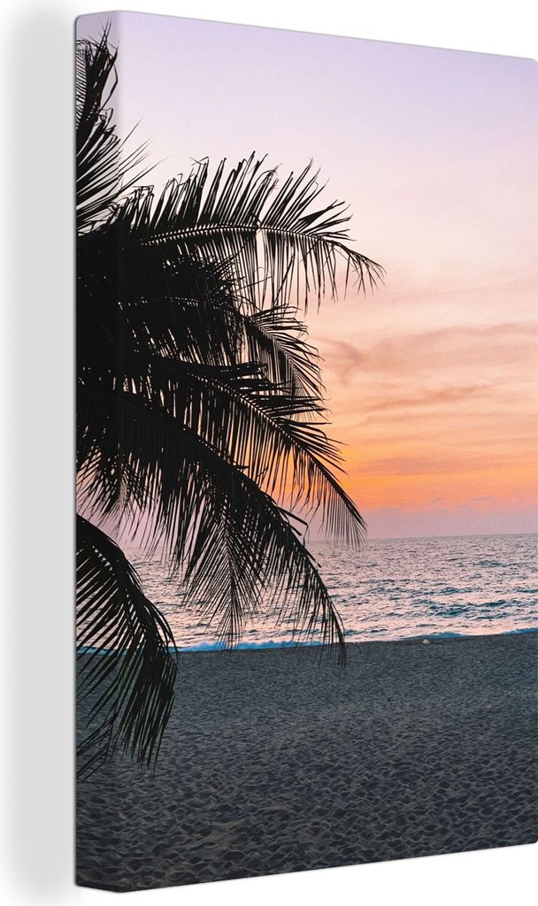 OneMillionCanvasses - Leinwandbilder - 90x140 cm, Palme - Strand - Meer - Abend, Wandbilder Kunstdruck Wanddekoration - Foto auf Leinwand - Gemä...