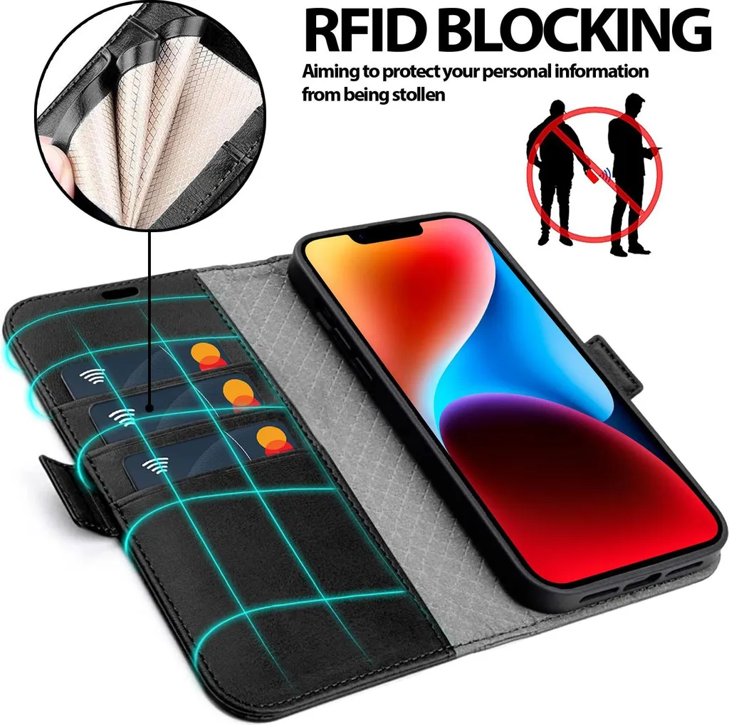 Custodia per cellulare per iPhone 14 Plus cover flip case pieghevole custodia protettiva, nero - 4