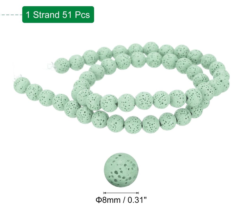 Pulvergrš¹ne Vulkangestein-Perlen 8mm ?therisches ?l Diffusor Vulkangestein lose runde Perle fš¹r DIY Schmuck Armband (1 Strang, 51 Stš¹ck)