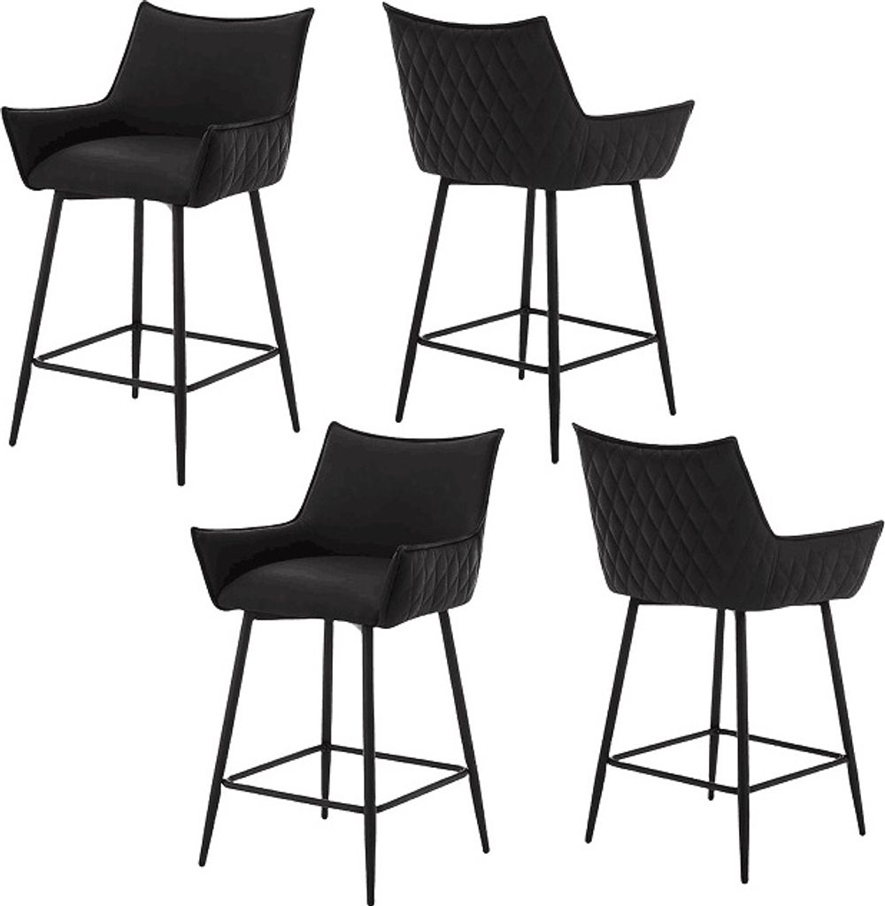WOLTU 4er Set Barhocker, mit Rückenlehne, Armlehnen, Fußstütze, Kunstleder-Bezug, anthrazit