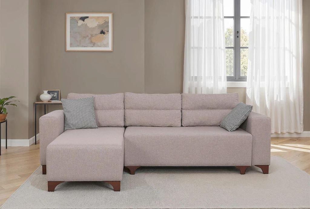 Hanah Home, Ecksofa-Bett in Creme, 260 x 160 x 70 cm | 70% HORNBEAM, 30% melaminbeschichtete Spanplatte | 100% Polyester, pflegeleicht, inkl. 5 Kis...