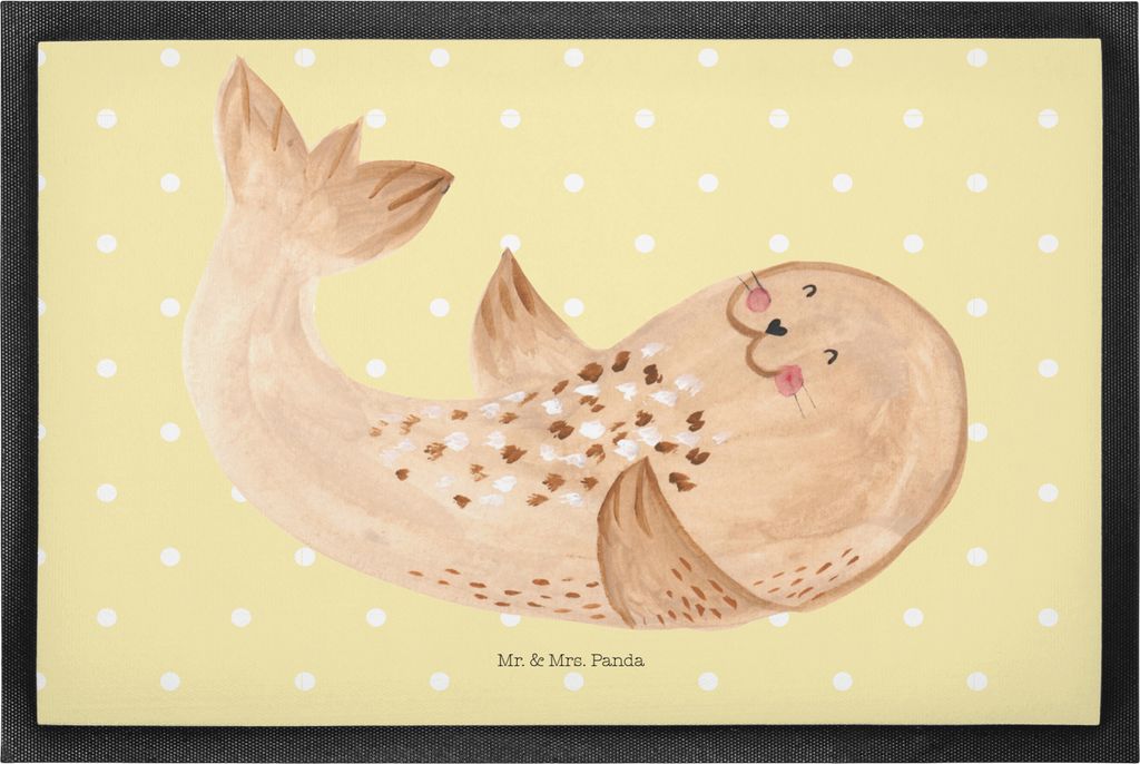 Mr. & Mrs. Panda Schmutzfangmatte Robbe Liegen 50 x 75 cm - Gelb Pastell - Geschenk, Lustige Sprüche, Nordsee, Abtreter, Fußabstreifer, Strand, f...