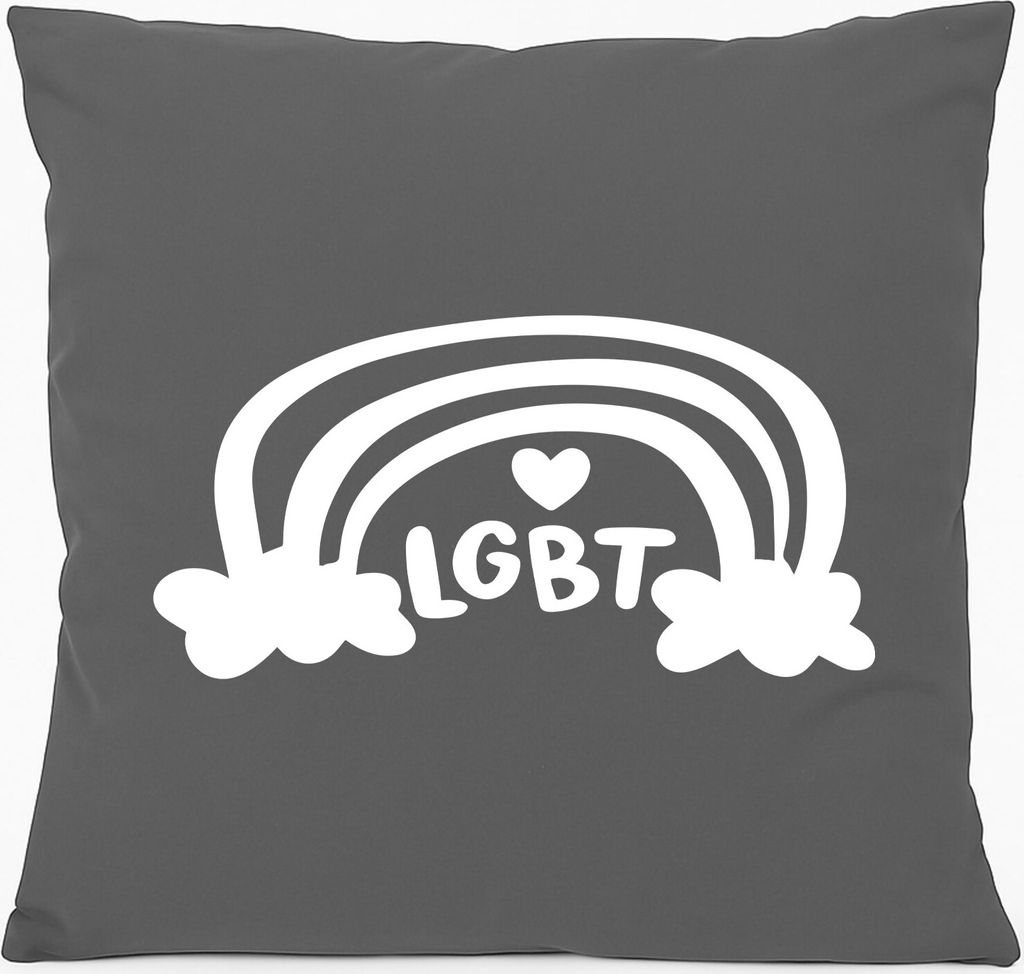 Huuraa Kissen LGBT Regenbogen Herz 40x40cm mit Füllung Steel Grey Baumwolle Dekokissen Geschenkidee