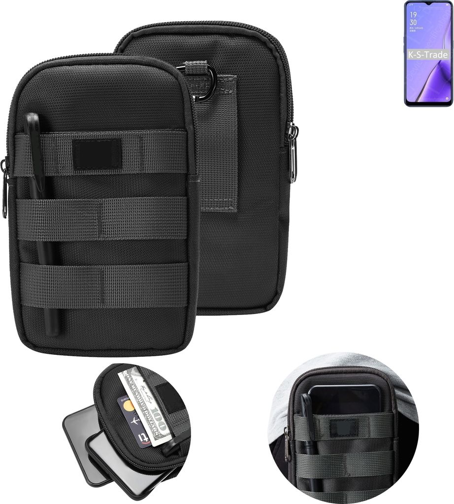 K-S-Trade Holster Gürtel Tasche kompatibel mit Oppo A11x Handy Tasche Schutz Hülle dunkel-grau viele Fächer, 1x