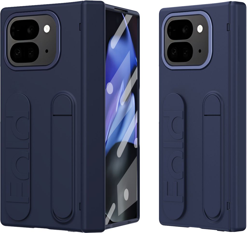 Hülle für Google Pixel 9 Pro Fold Armbandtasche mit Scharnierschutz, Eingebautem Displayschutz, Griff, Ständer Handyhülle Blau