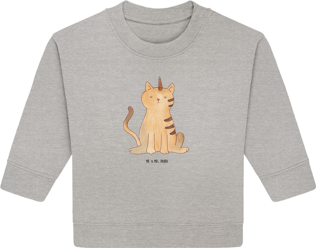 Mr. & Mrs. Panda Organic Baby Pullover Einhorn Katze 6. - 12. Monat - Heather Grey - Geschenk, Unicorn, Regenbogen, Bullover, Mieze, Glitzer